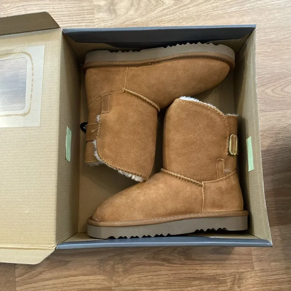 Style & Co Teenyy suede winter Booties Chestnut Faux Fur Lined Boots sz 5 New